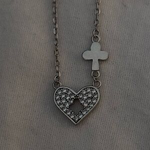 Necklace Heart with cross 925 sterling silver cubic zirconia